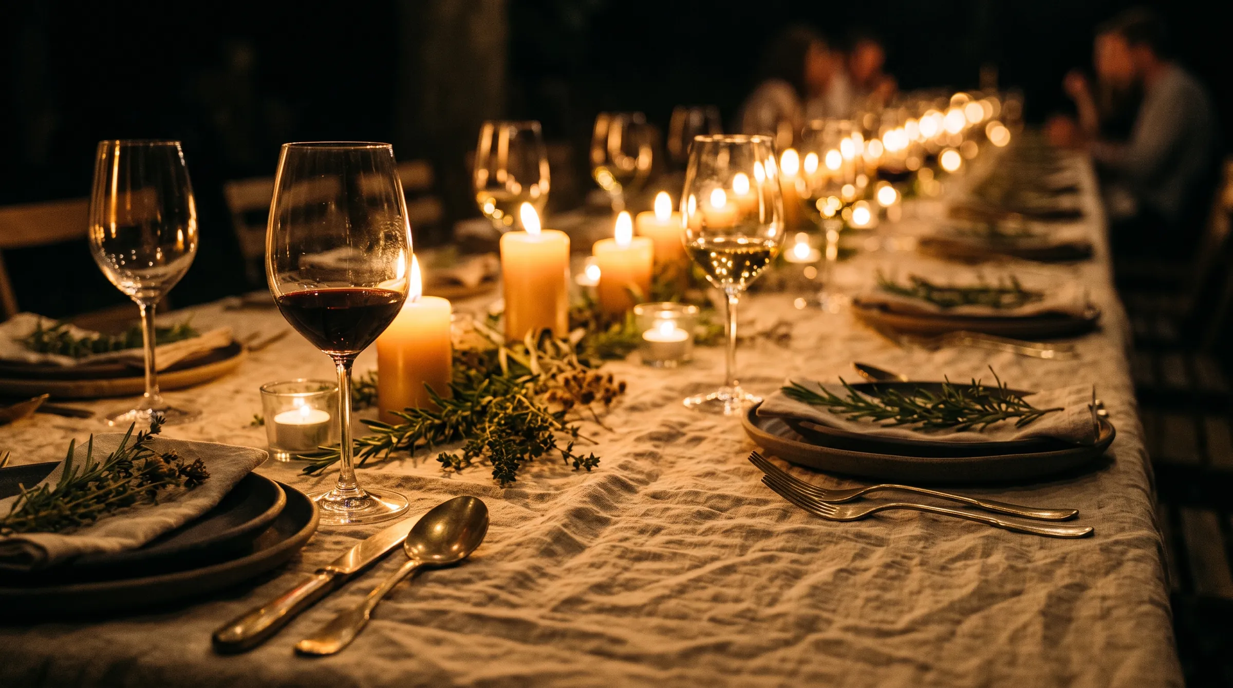 Table dressée à la lueur des bougies